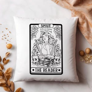 The Smut Reader Tarot Card Polyester Square Pillow|Dark Academia Decor|Smut Gift|Romance Reader|Smutty Books|Spicy Book Gifts|Light Academia