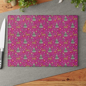 Pink Holiday Glass Cutting Board - A Stylish Essential for Cooking & Entertaining, Holiday Gift for Foodies, Winter Cooking Accessory