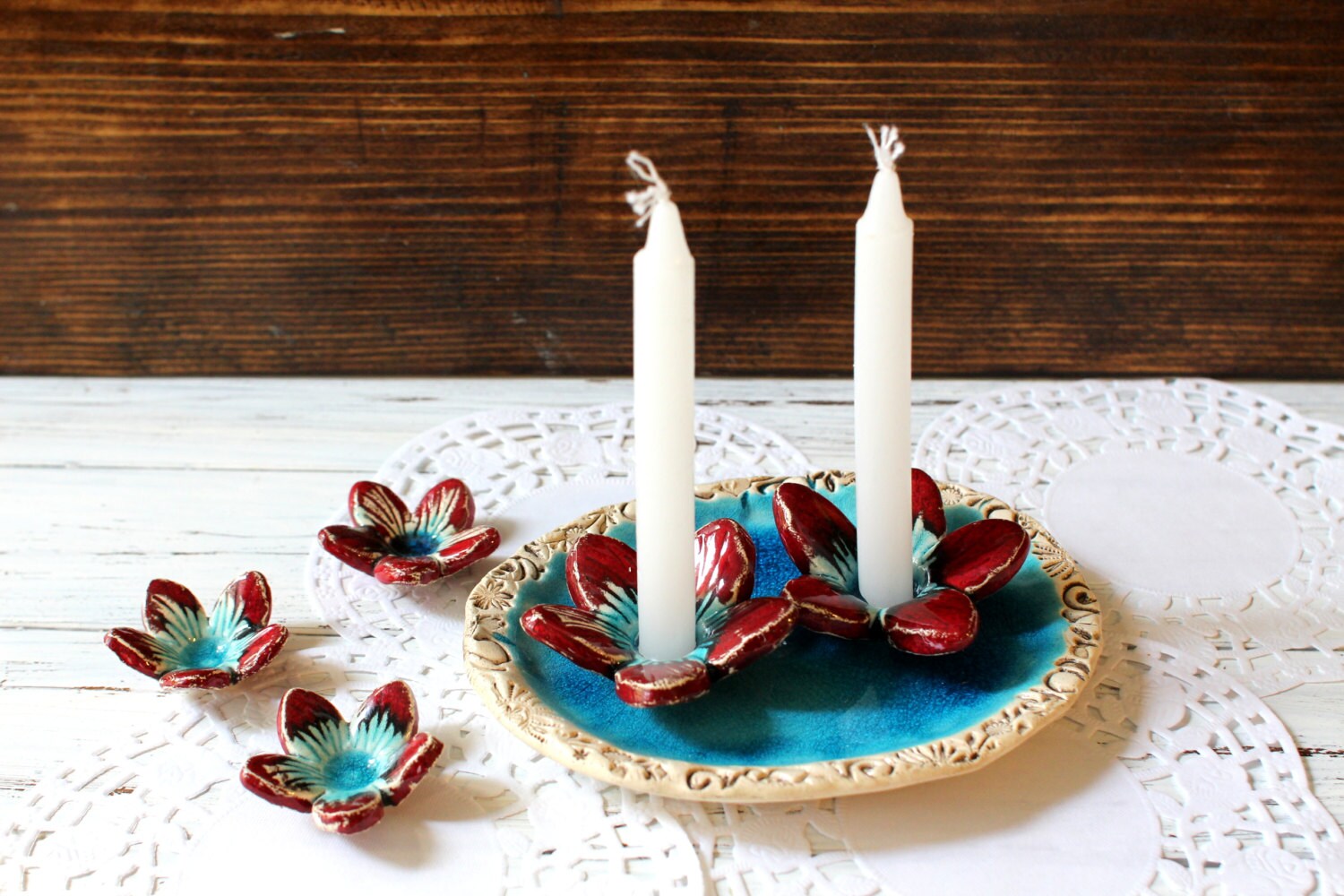 Bougeoirs de Shabbat en Céramique Bougeoirs Vacances Décor Shalom Fleur Bougeoir