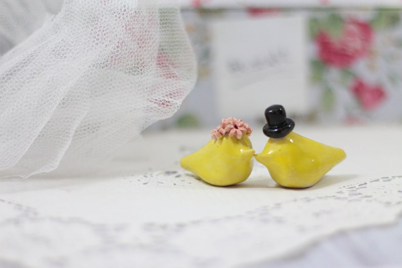 Ceramic Wedding cake topper Love birds image 2