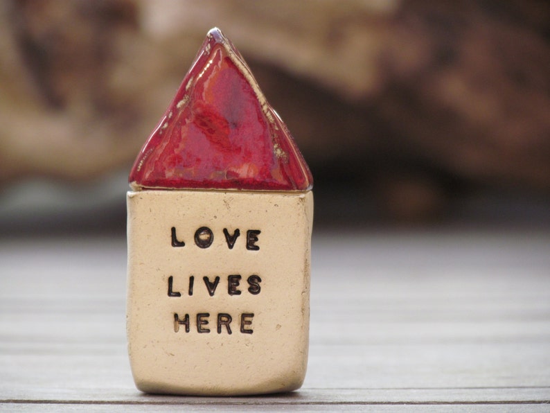 Love lives here, Miniature houses, Ceramic house, Miniatures, Sayings gift, Word gifts, Inspirational gifts, Ornaments, Christmas gifts image 2