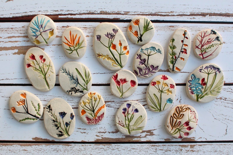 Botanical designs, Ceramic favors, Pressed flower, Ceramic cabochon, Handmade cabochons, Flower cabochons, Table decor, Jewelry design image 10