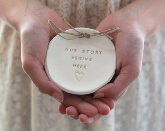 Ceramic ring holder Ring pillow alternative Our story begins here ring bearer Ring dish  ,Alternative ring bearer pillow