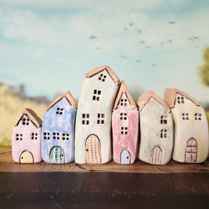 Italian miniature ceramic house set Tuscan village miniatures rustic Mediterranean home decor pottery gift for collectors Clay houses set