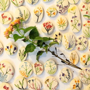 Botanical designs, Ceramic favors, Pressed flower, Ceramic cabochon, Handmade cabochons, Flower cabochons, Table decor, Jewelry design image 7