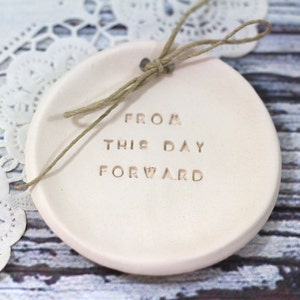 Ring bearer pillow alternative, Wedding ring bearer From this day forward Ring dish Ceramic ring bowl image 4