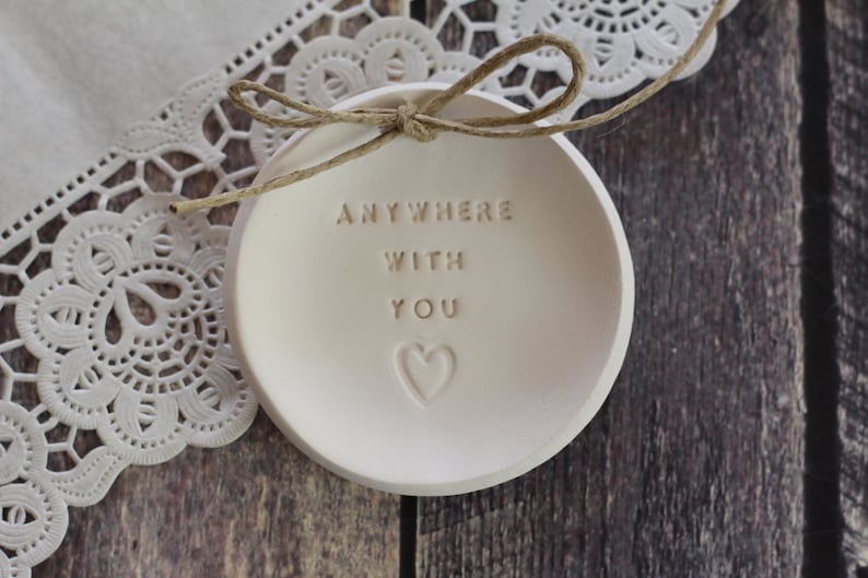 Wedding Gift Ring bearer pillow alternative Personalised Ring Dish Anywhere with you Wedding ring dish Alternative wedding Ring pillow