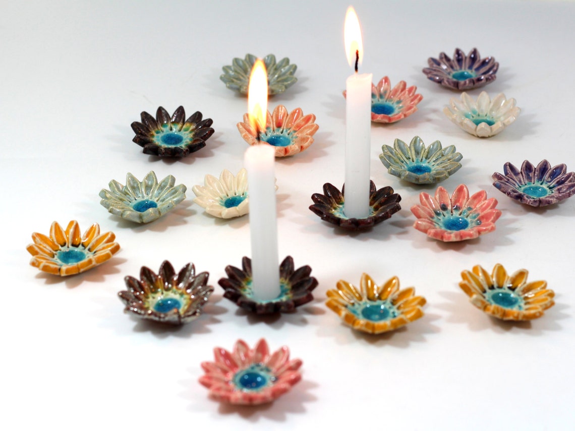 Flowers Candlestick Ceramic Flowers Candle Holders Holiday Etsy