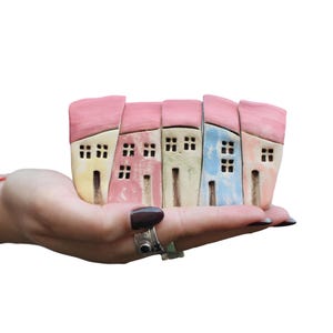 Handmade Italian Ceramic House Set Tuscan Village Miniatures Rustic Mediterranean Home Decor Pottery Gift for collectors Mini ceramic houses