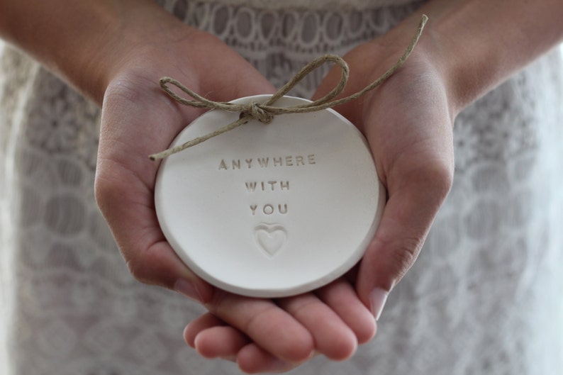 Wedding Gift Ring bearer pillow alternative Personalised Ring Dish Anywhere with you Wedding ring dish Alternative wedding Ring pillow