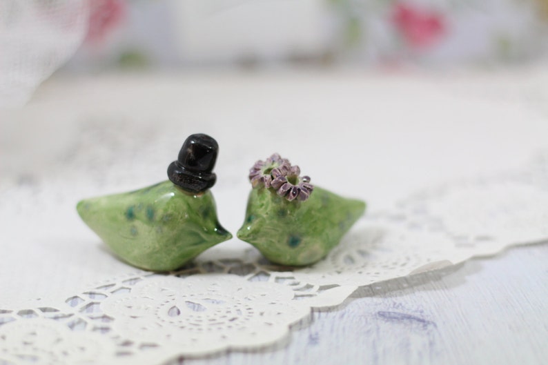 Ceramic Wedding cake topper Love birds image 4