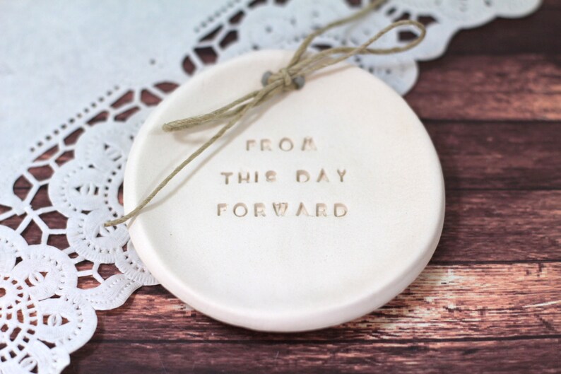 Ring bearer pillow alternative, Wedding ring bearer From this day forward Ring dish Ceramic ring bowl image 2