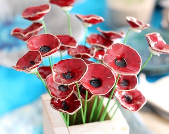 Red flowers Housewarming gift Flowers centerpiece Flowers decorations Ceramic flowers Spring decor