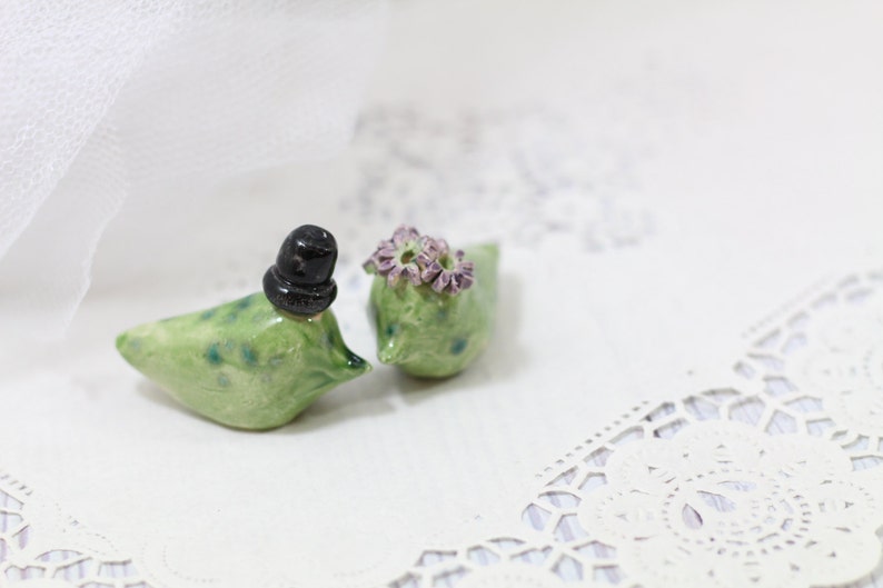 Ceramic Wedding cake topper Love birds image 5