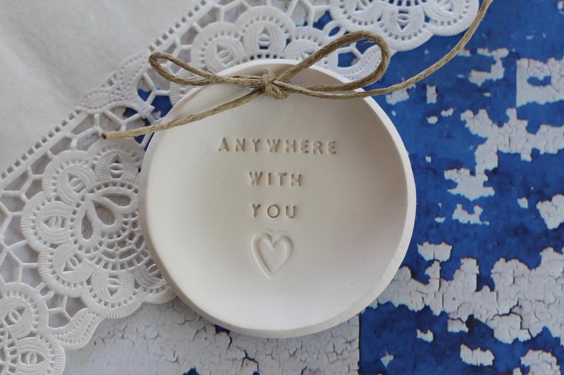Wedding Gift Ring bearer pillow alternative Personalised Ring Dish Anywhere with you Wedding ring dish Alternative wedding Ring pillow