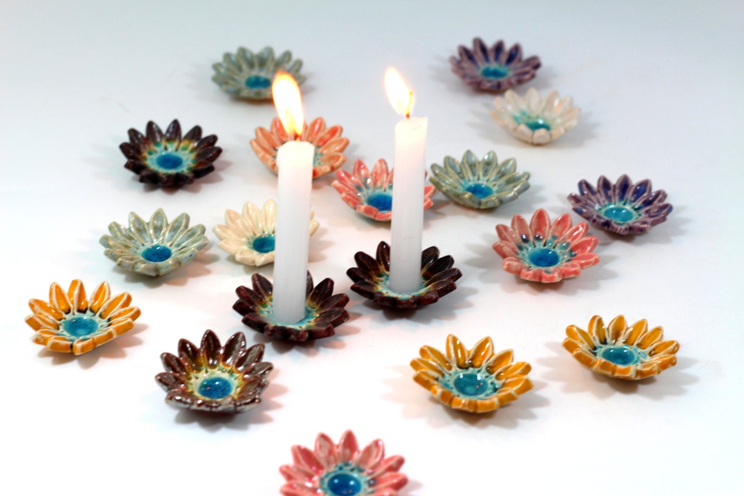 Flowers Candlestick Ceramic Flowers Candle Holders Holiday Etsy