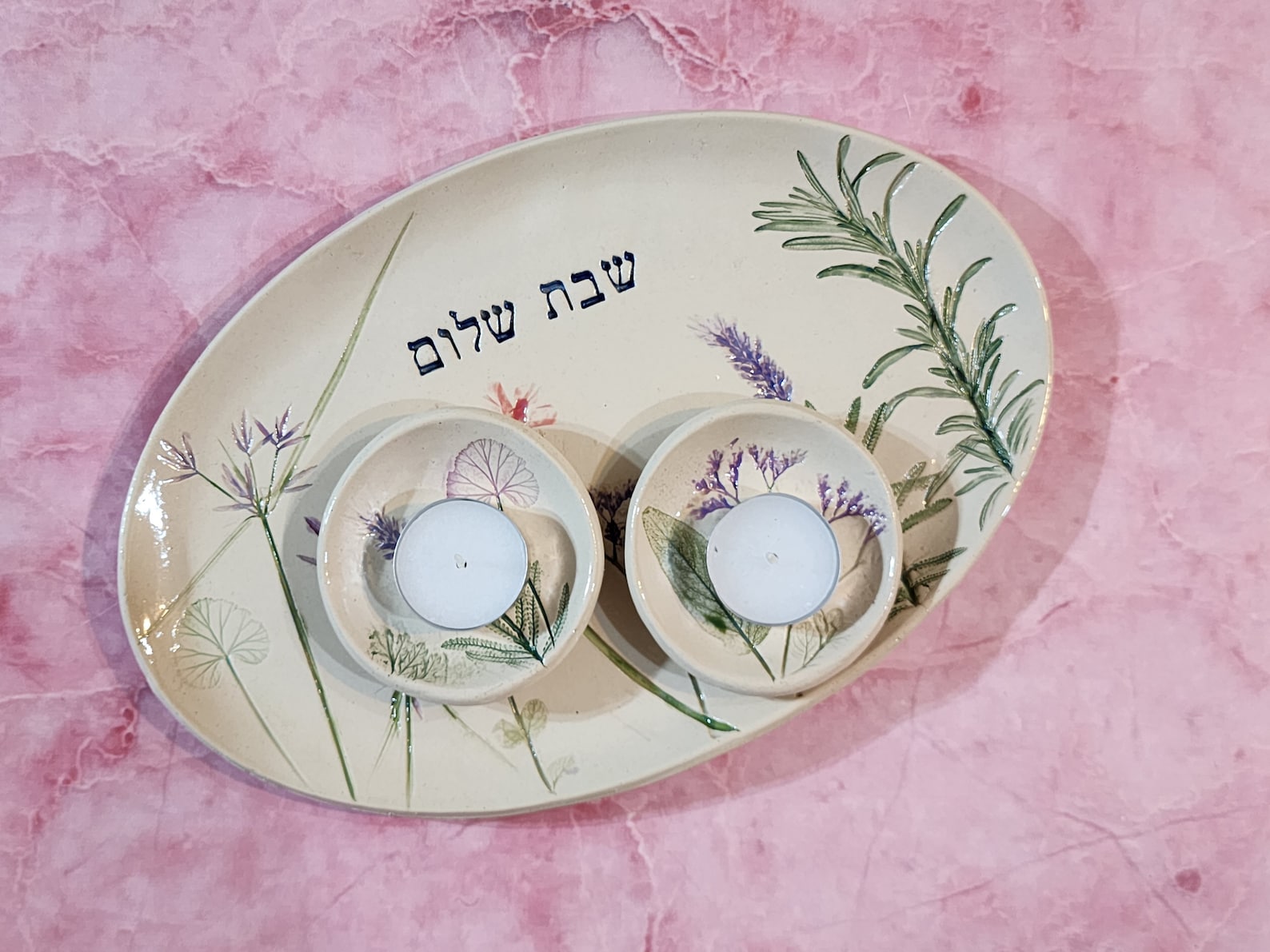 Shabbat Shalom Ceramic candle holders Personalized ceramic gift Israeli ceramic art for Jewish wedding gift Judaica home decor housewarming - Add text 2 words