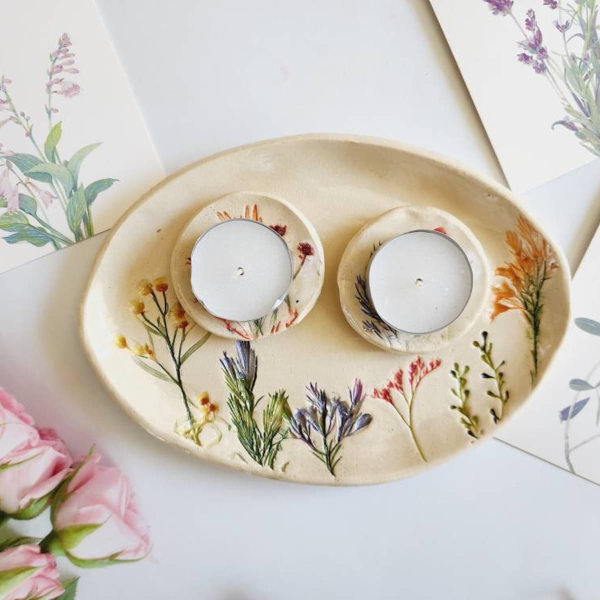 Ceramic Shabbat Tealight Candlesticks, Made in Israel