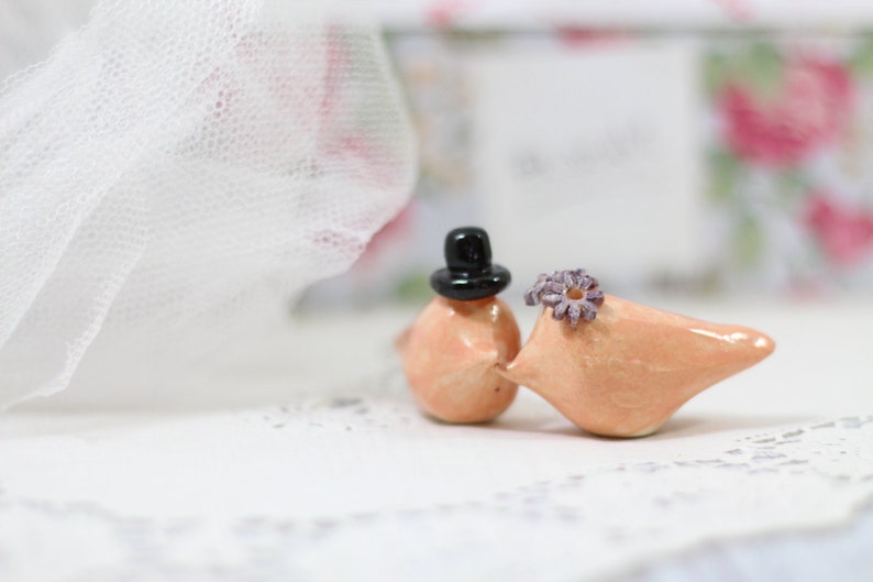 Ceramic Wedding cake topper Love birds image 1