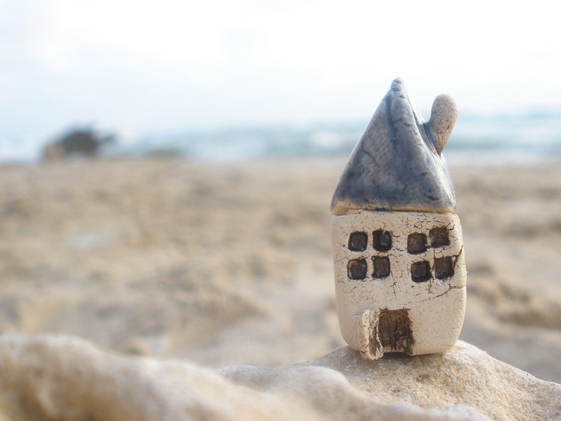 A tiny rustic ceramic beach cottage in a color of your choice Ceramic miniature houses Home decoration Collection Little house image 5