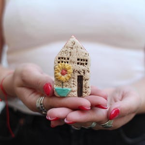 Ceramic house home décor Rustic miniature house ornament Sunflower cottage farmhouse Ceramic house gift for housewarming for collectors