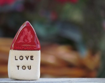 Love you  house  - Message houses Miniature houses  Little rustic houses Red house Valentine gift, Wedding reception