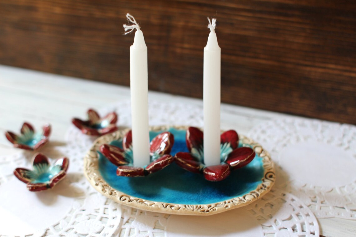 Shabbat candlesticks Ceramic Candle holders Holiday decor Etsy