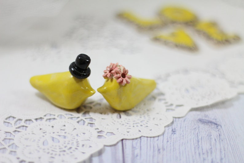 Ceramic Wedding cake topper Love birds image 3