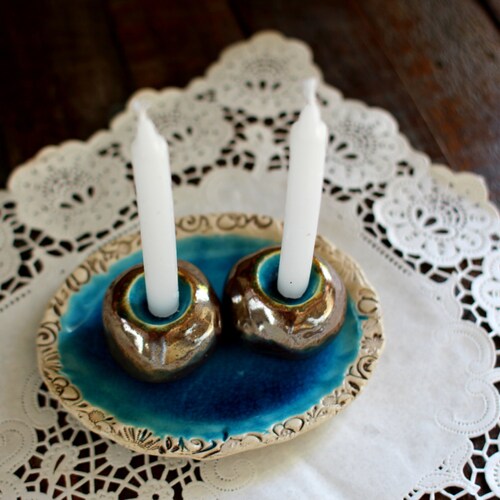 Israel Shabbat Candlestick Ceramic Candle Holders Holiday Etsy