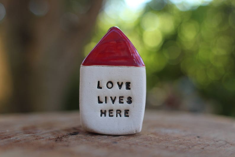 Love lives here, Miniature houses, Ceramic house, Miniatures, Sayings gift, Word gifts, Inspirational gifts, Ornaments, Christmas gifts image 1