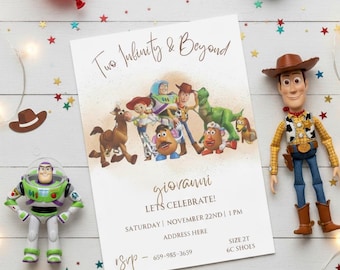 Editable 2 Infinity and Beyond Toy Story Themed Birthday Invitation