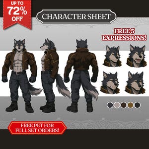 Harig referentieblad, karakterblad commissie, aangepast referentieblad, Vroid, anime karakterblad, Vtuber-model, cadeau personaliseren