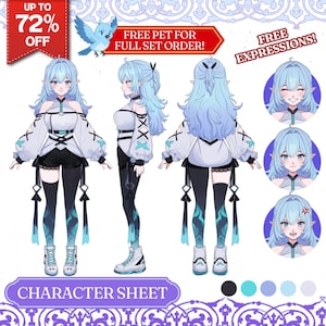 OC-referentieblad, anime-referentieblad, Vtuber-model, tekenblad commissie, aangepast referentieblad, Vroid, NST-tekenblad