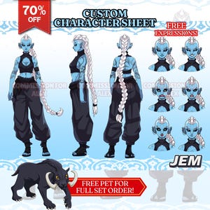 Ficha de Personagem Personalizada: Ficha de Referência de Personagem Original, Ilustração de Modelo VTuber, Ficha de Personagem para D&D, Personagem de Fantasia, Jogo de RPG