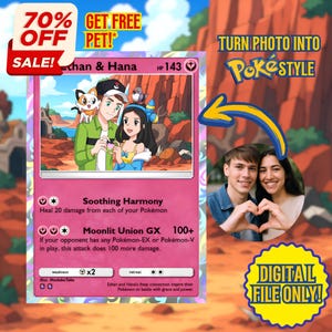 Portrait Poke mone personnalisé, carte Poke personnalisée, portrait Poke de couple, commission anime, cadeau pour enfant, couple, animal de compagnie, cadeau fête des pères, carte TCG