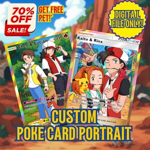 Paar Poke Portrait | Anime Auftragsarbeit | TKG Karte | Benutzerdefinierte Poke Karte | Benutzerdefiniertes Poke-Porträt | Geschenk für Kinder, Paar, Haustier, Vatertagsgeschenk