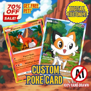 Monstro Poke | Bolso TCG | Presente de aniversário personalizado | Encomenda de anime | Cartão personalizado de Poke-mon | Retrato de Poke personalizado, retrato de família, animal de estimação