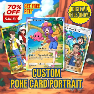 Benutzerdefinierte Poke Karte | Benutzerdefiniertes Poke-Porträt | Paar Poke Portrait | Anime Auftragsarbeit | TKG Karte | Geschenk für Kinder, Paar, Haustier, Vatertagsgeschenk