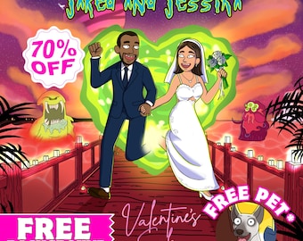 Rick cartoon, Couple Family pet Portrait, Personalize Gift, Photo to Cartoon, printable wallart, Morty Style, Valentine's day gift, cartoon