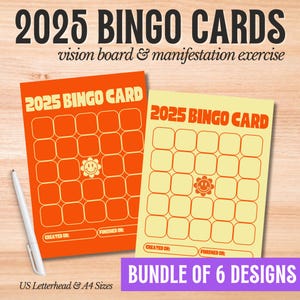 Cartão de Bingo para Imprimir 2025 | Manifestação do Quadro de Visão | Metas de Casal | Rastreador de Resoluções de Ano Novo | Papel Timbrado dos EUA e Tamanhos A4