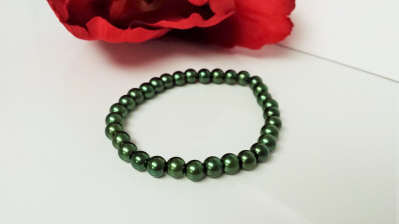 Classic 3 Piece Set Bridal Set Hunter Green Pearl Necklace Set Bridesmaid Jewelry Set Flower Girl Pearl Gift Set Prom Jewelry
