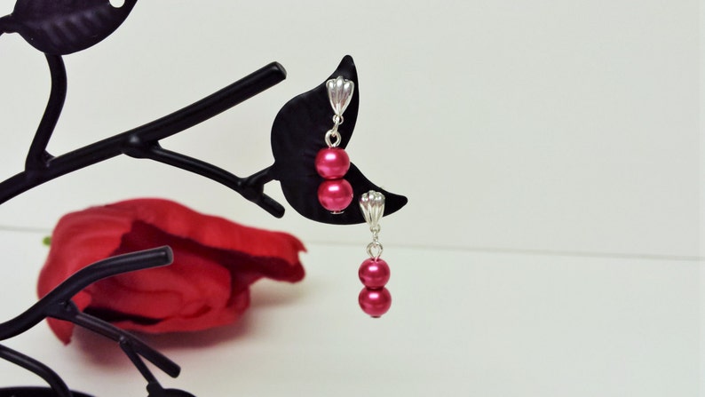 Classic 3 Piece Set Bridesmaid Jewelry Set Prom Jewelry Bridal Set Magenta Pearl Necklace Set Flower Girl Pearl Gift Set
