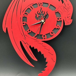 Custom Dragon Wall Clock – Laser Cut & Painted Wood Fantasy Decor | Battery Included | Handcrafted Gothic or Mythical Wall Art