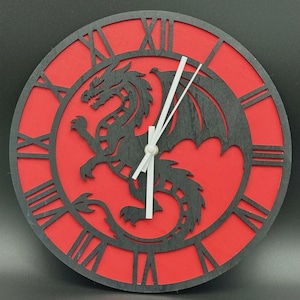 Laser Cut Dragon Wall Clock: Hand-Painted Gothic Fantasy Decor