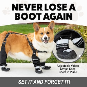 Hokkaido Paws Dog Boots - Durable Suspender Boots with Rubber Soles, Detachable Buckles & Back Zipper for All Sizes and Terrains (S)