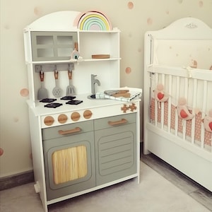 Handcrafted  Wooden Play kitchen - Montessori  Pretend play kitchen - Kitchen for Kids - Toddler play kitchen - Kids room furniture