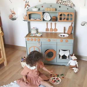 Handcrafted Wooden Play kitchen - Pretend play kitchen - Kitchen for Kids - Toddler play kitchen - Kids room furniture - Montessori kitchen