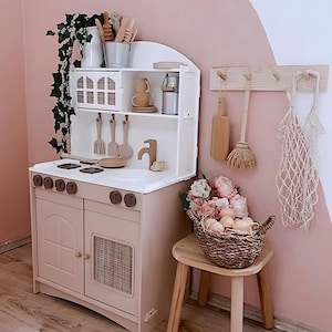 Handcrafted  Wooden Play kitchen - Pretend play kitchen - Kitchen for Kids - Toddler play kitchen - Kids room furniture - Toy kitchen