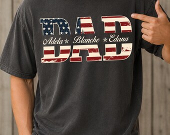 Personalized Best Papa Ever Shirt, Custom Name American Flag Tee, Patriotic Papa Shirt, USA Flag Kids Names Tee, Fathers Day Gift for Papa