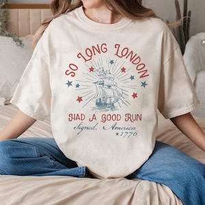 So Long London 4 juli PNG, Retro Trendig 4 juli T-shirt För Damer, Patriotisk Självständighetsdagen, Amerikansk Gåva, Trendig 4 juli T-shirt